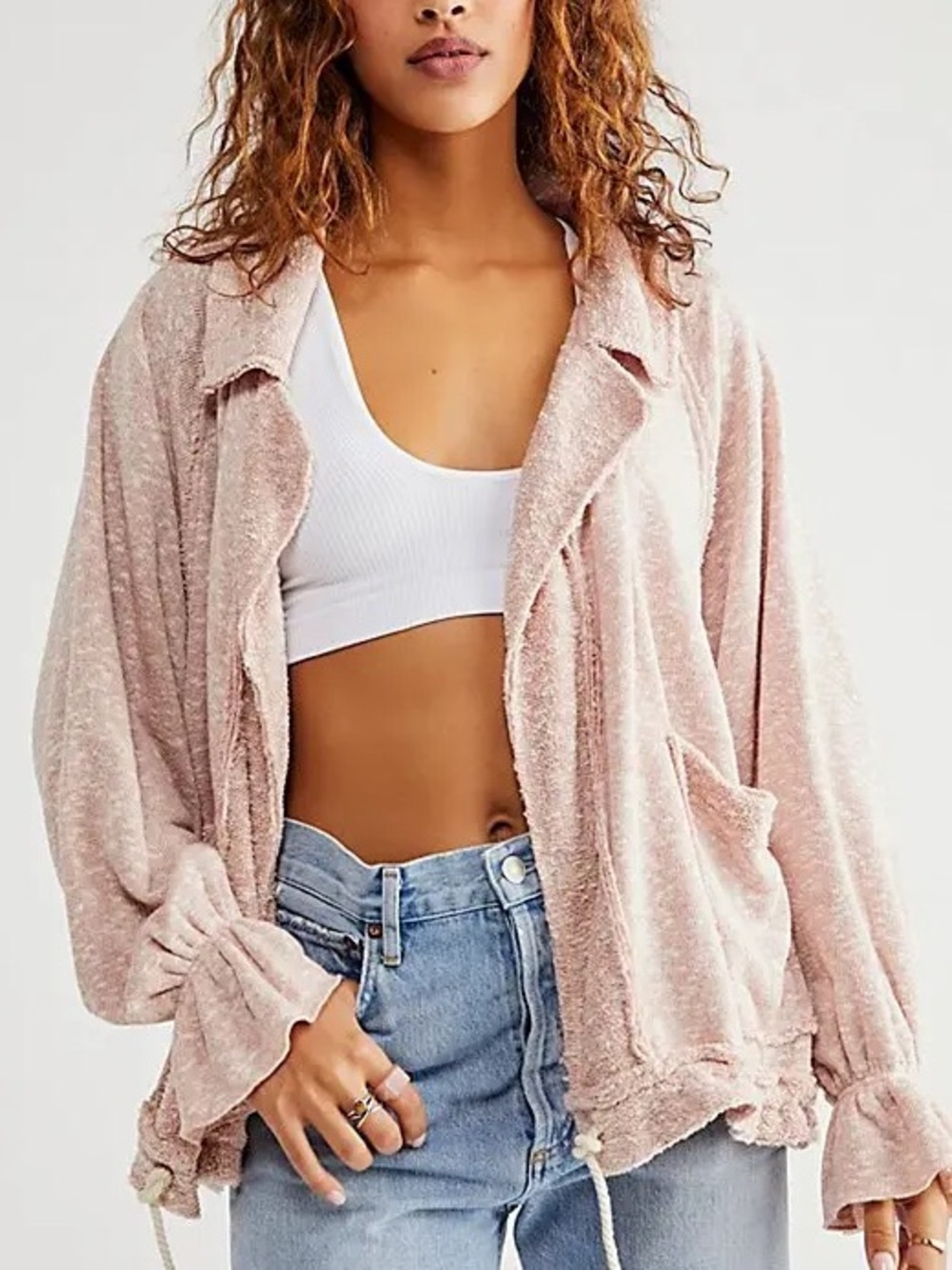 Free people Fp beach Mara Cardi light jacket nwt large taupe terry cardigan